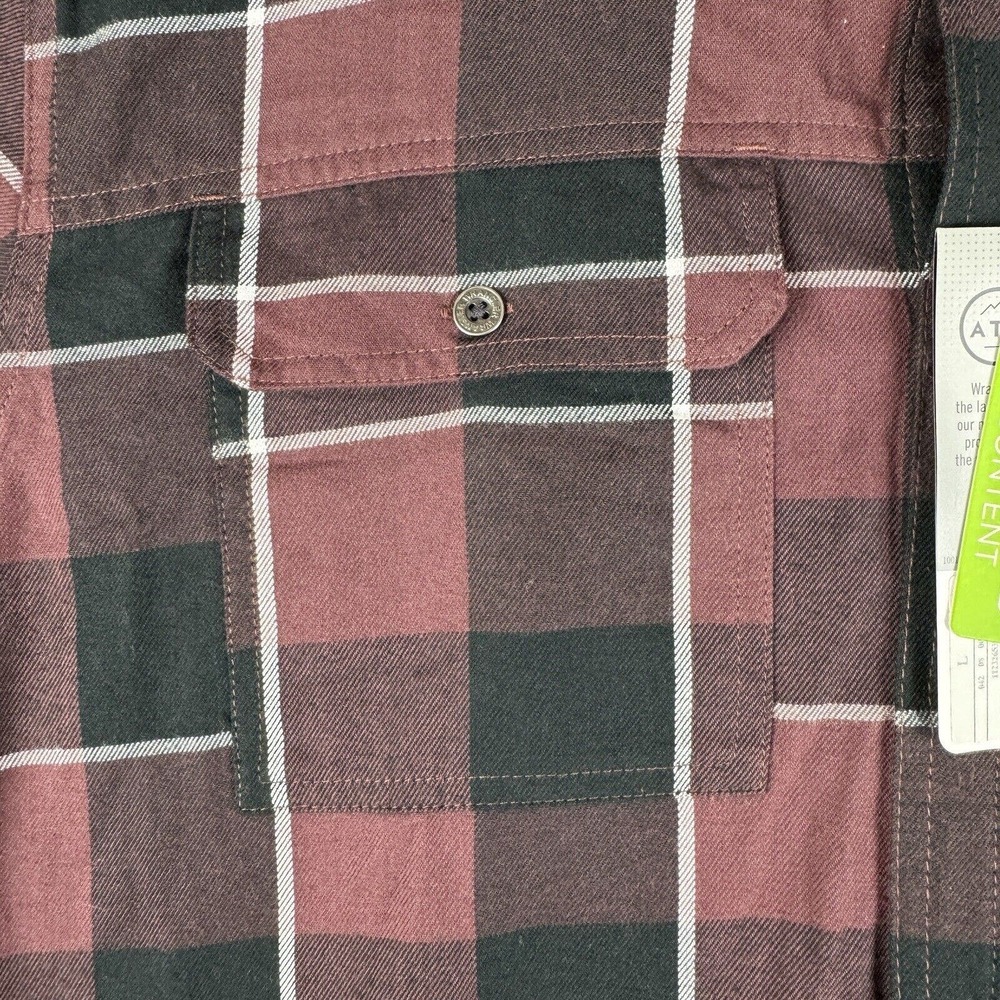 Wrangler ATG Flannel Shirt Mens Large Red Maroon Plaid Regular Fit Long Sleeve - Picture 4 of 14